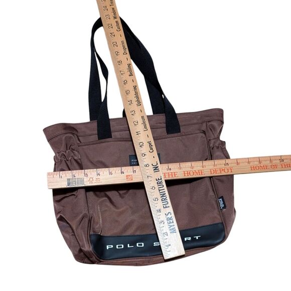 Vintage Polo Sport by Ralph Lauren Brown tote Bag Logo spell out brown laptop - Picture 3 of 10